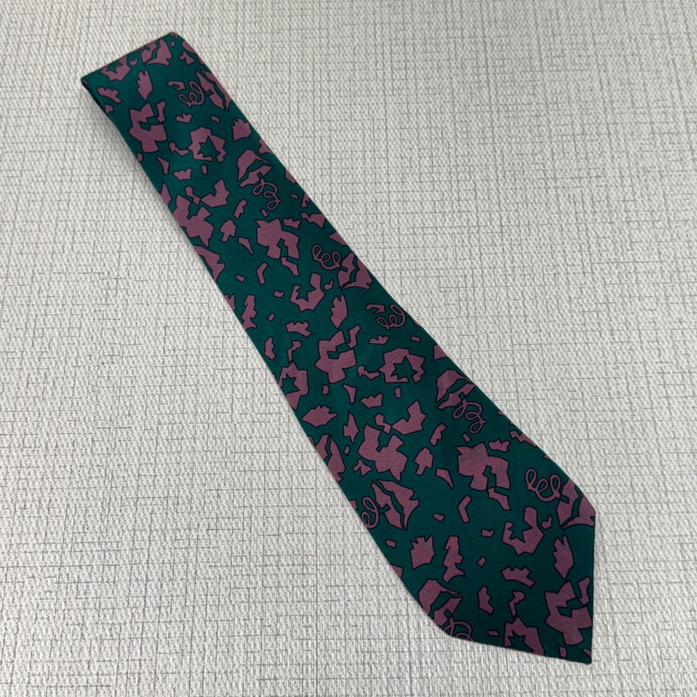 Missoni Silk Tie Mens OS Green Purple Abstract Geometric Designer Retro Spain